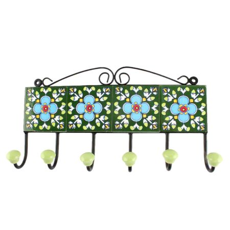 Turquoise Flower Ceramic Tile Hook